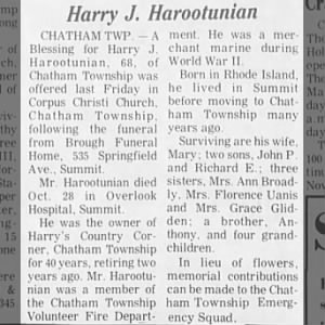 Obituary for Harry J. Harootunian